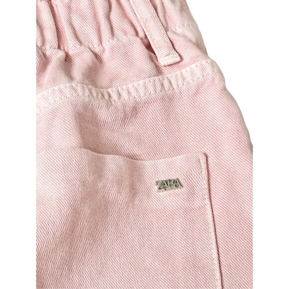 Zara Denim Shorts Size 6US Pink Cutoff Elastic Waistline High Waist - Picture 4 of 9